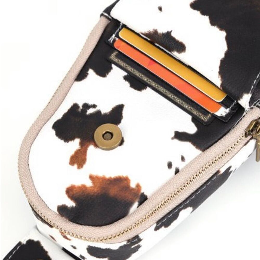 Brand New Ladies Boho Cow Print Leather Sling Bag Purse With Adjustable Strap - Picture 2 of 7
